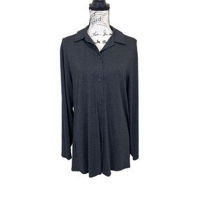 F.H. Clothing Co Women's Sz M Top Button up Rayon Long Sleeve Heather Gray Black